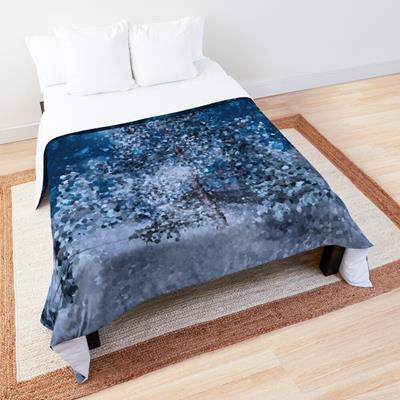 Dark Blue Winter Forest Scene