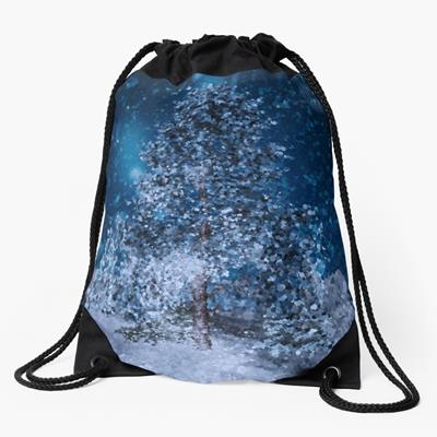 Dark Blue Winter Forest Scene