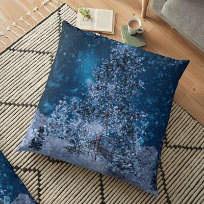 Dark Blue Winter Forest Scene