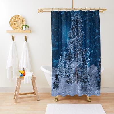 Dark Blue Winter Forest Scene