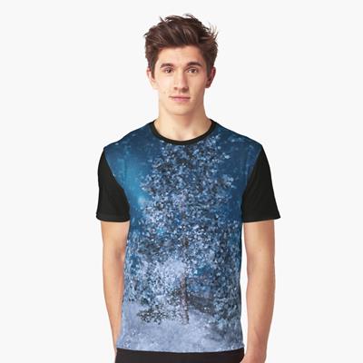 Dark Blue Winter Forest Scene