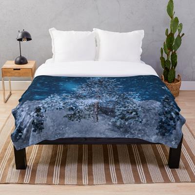 Dark Blue Winter Forest Scene