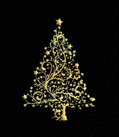 Gold on Black Stylized Christmas Tree