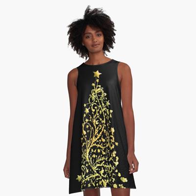 Gold on Black Stylized Christmas Tree