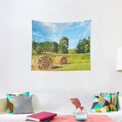 Hay Bales in Grassy Field