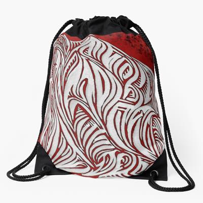 Intense Red, Black, and White Abstract Curves