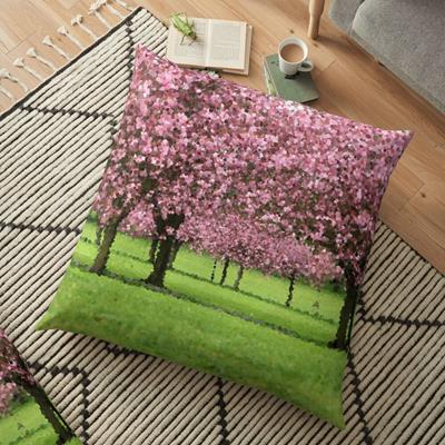 Pink Blossoming Trees Over Green Field