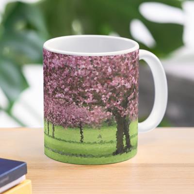 Pink Blossoming Trees Over Green Field