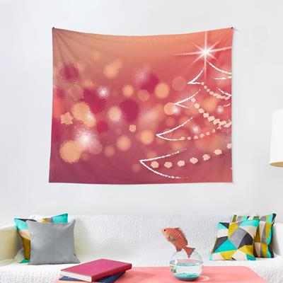 Red Christmas Scene with Stylized Tree