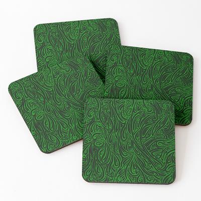 Swirling Abstract Line Art in Black on Green