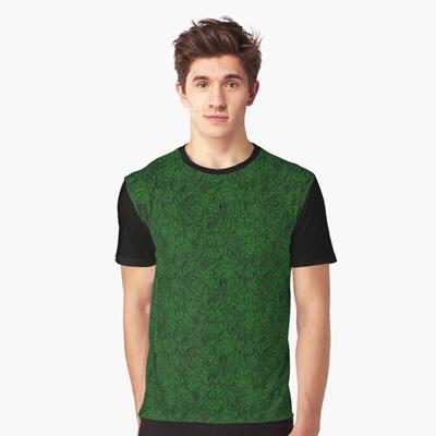 Swirling Abstract Line Art in Black on Green