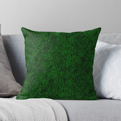 Swirling Abstract Line Art in Black on Green