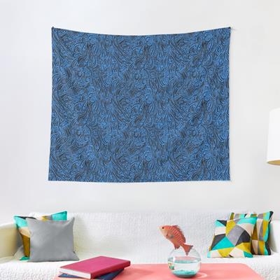 Swirling Abstract Line Art in Black on Light Blue