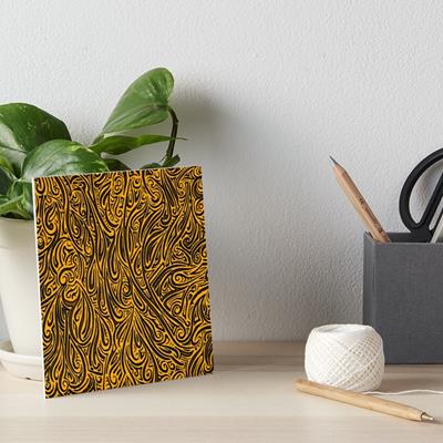Swirling Abstract Line Art in Black on Orange