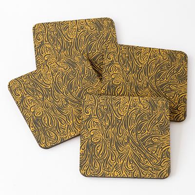 Swirling Abstract Line Art in Black on Orange