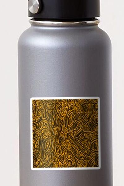 Swirling Abstract Line Art in Black on Orange
