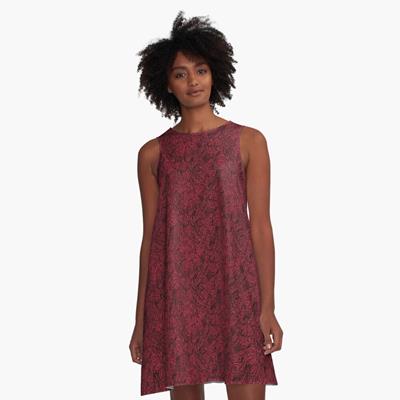 Swirling Abstract Line Art in Black on Red