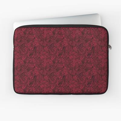 Swirling Abstract Line Art in Black on Red