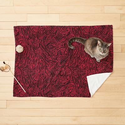 Swirling Abstract Line Art in Black on Red