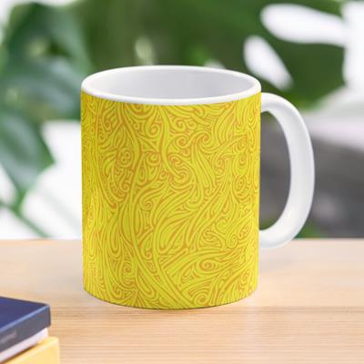 Swirling Abstract Line Art in Blazing Yellow and Gold