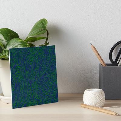 Swirling Abstract Line Art in Dark Blue on Green