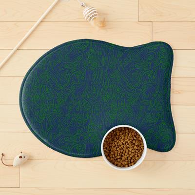 Swirling Abstract Line Art in Dark Blue on Green