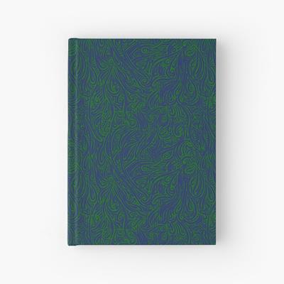 Swirling Abstract Line Art in Dark Blue on Green
