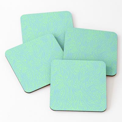 Swirling Abstract Line Art in Light Blue on Green