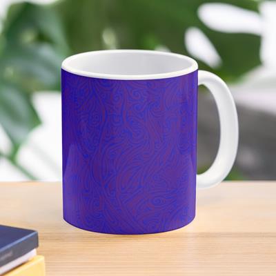 Swirling Abstract Line Art in Purple on Blue