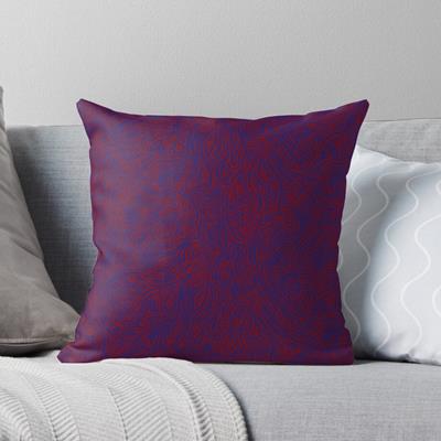 Swirling Abstract Line Art in Shades of Blue on Red