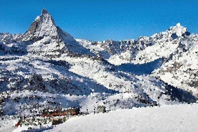 Train and Snowy Mountains